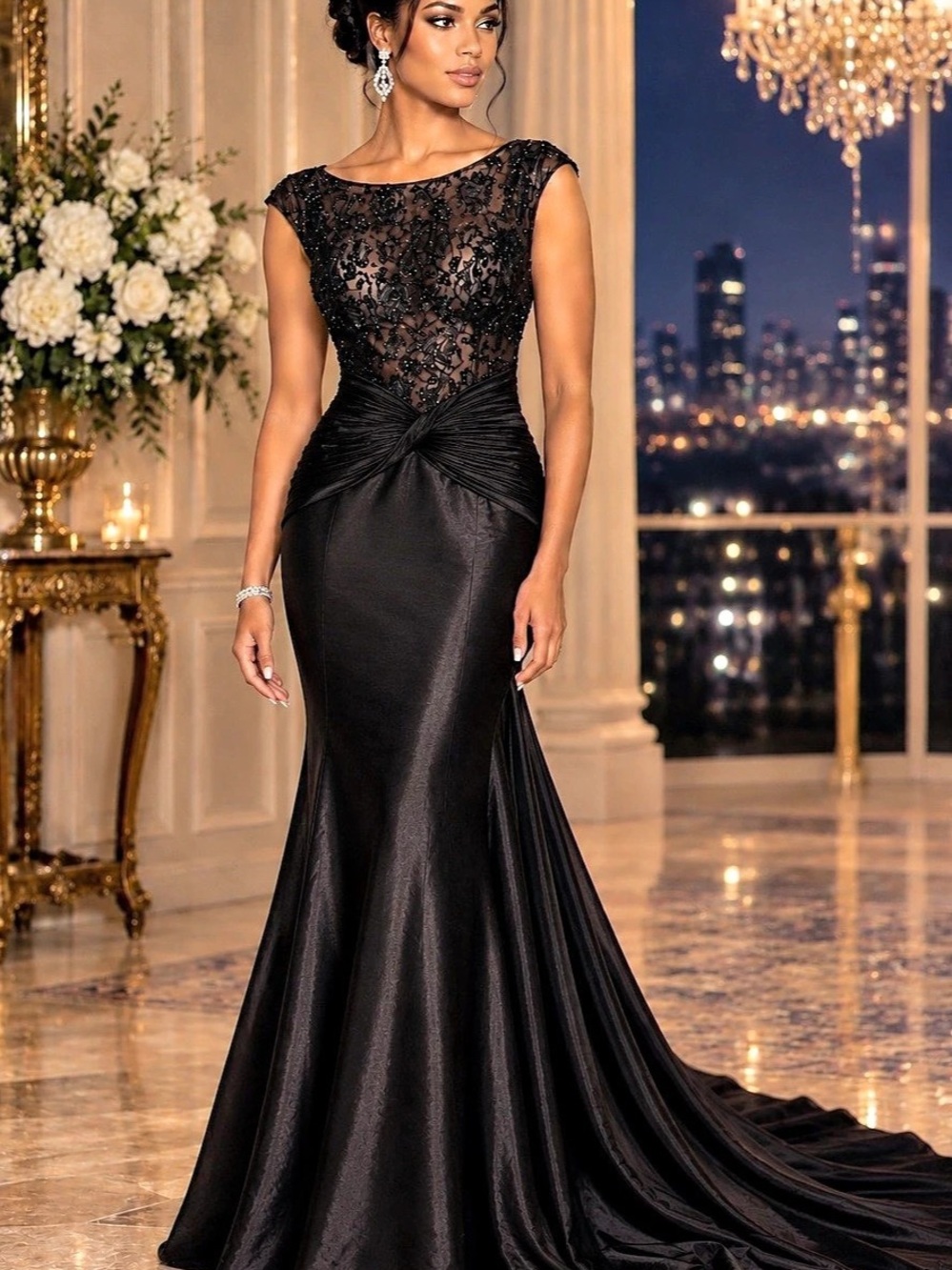 SHERRI HILL Floral Lace Maxi Gown Size 4